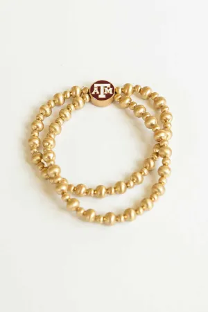 TEXAS A&M 2-ROW BALL BEAD STRETCH BRACELET