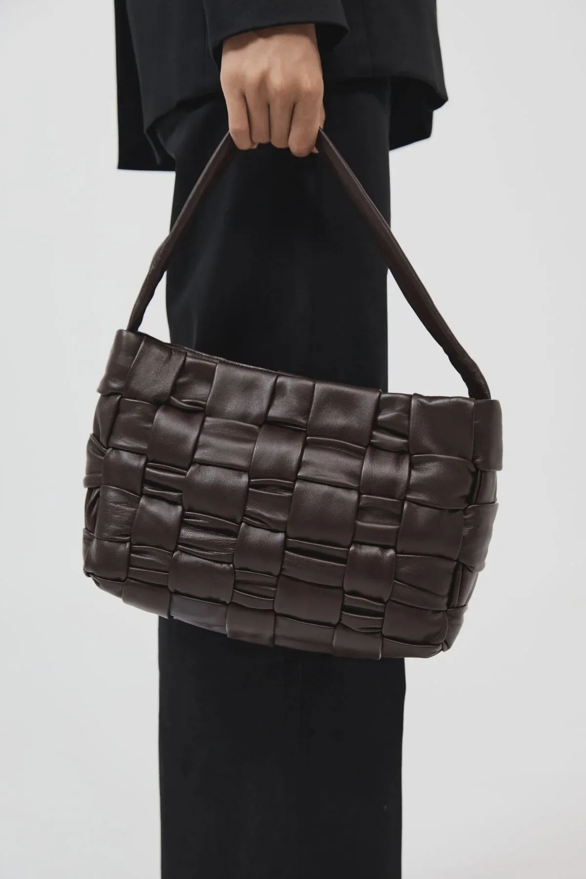 Textured Mini Woven Tote - Chocolate