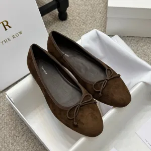 The Row Ballet Flats Bow Dark Brown Suede 290730