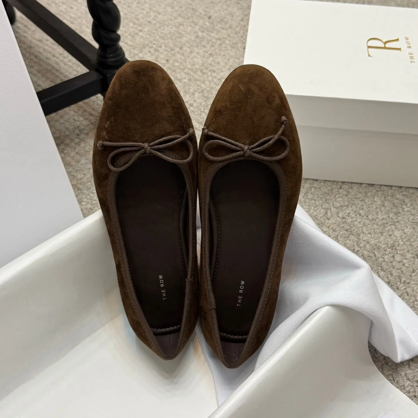 The Row Ballet Flats Bow Dark Brown Suede 290730