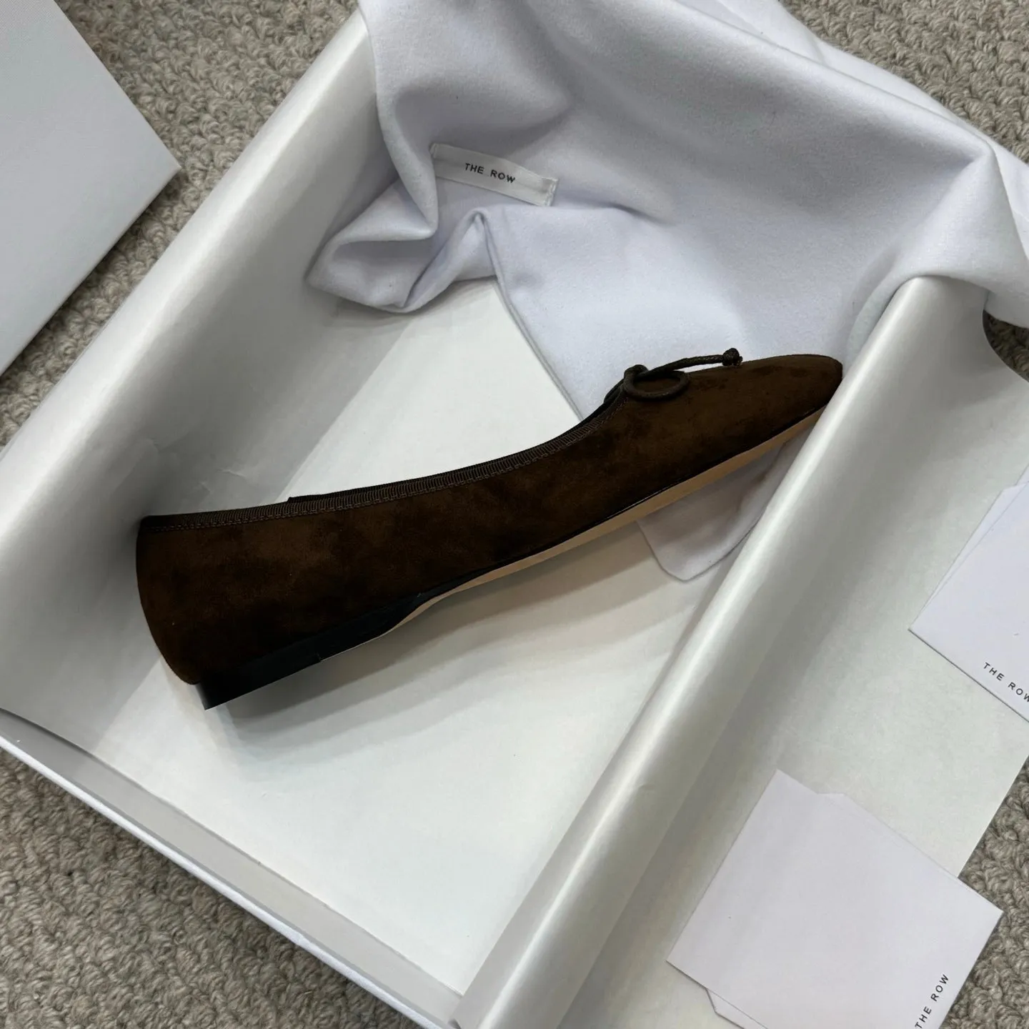 The Row Ballet Flats Bow Dark Brown Suede 290730