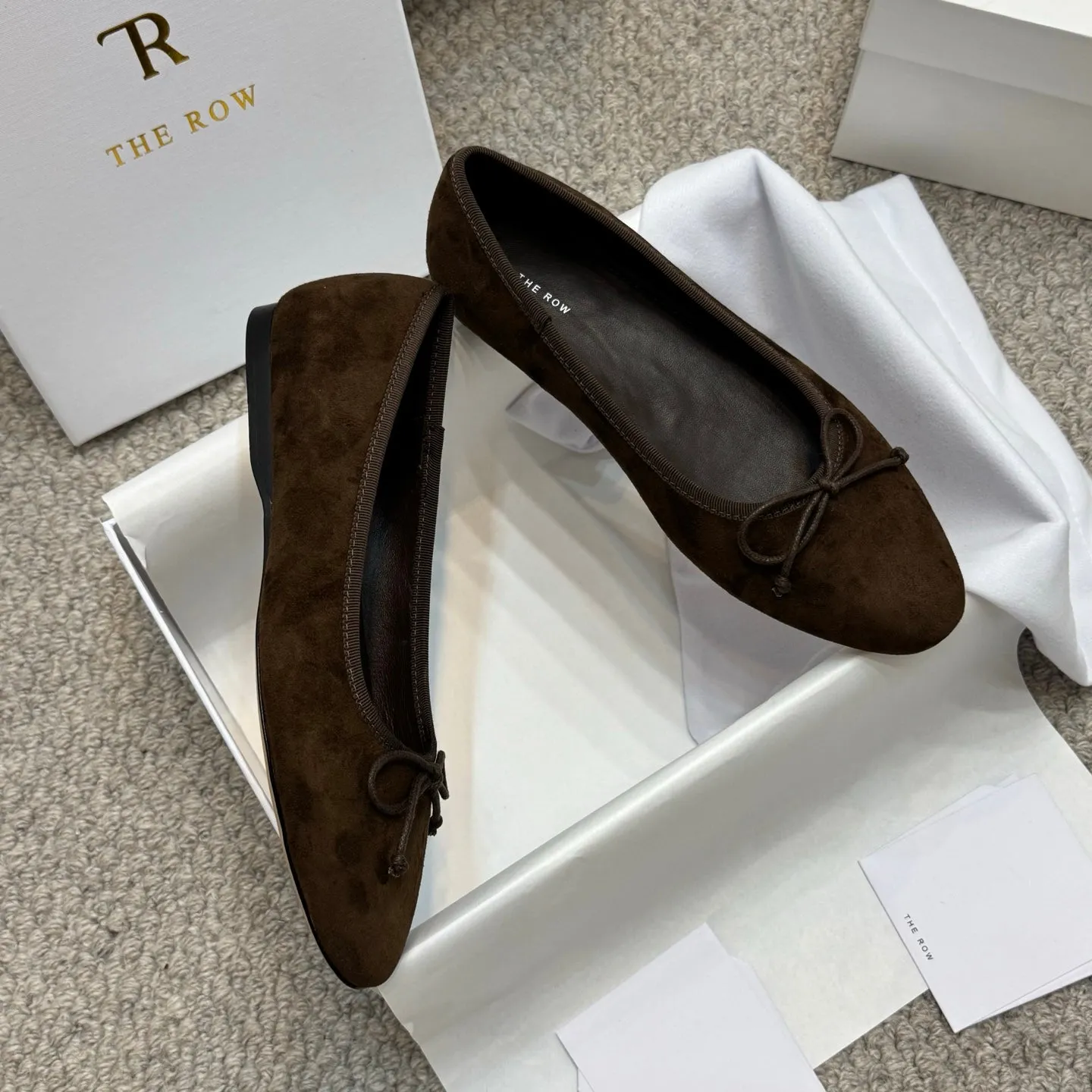 The Row Ballet Flats Bow Dark Brown Suede 290730