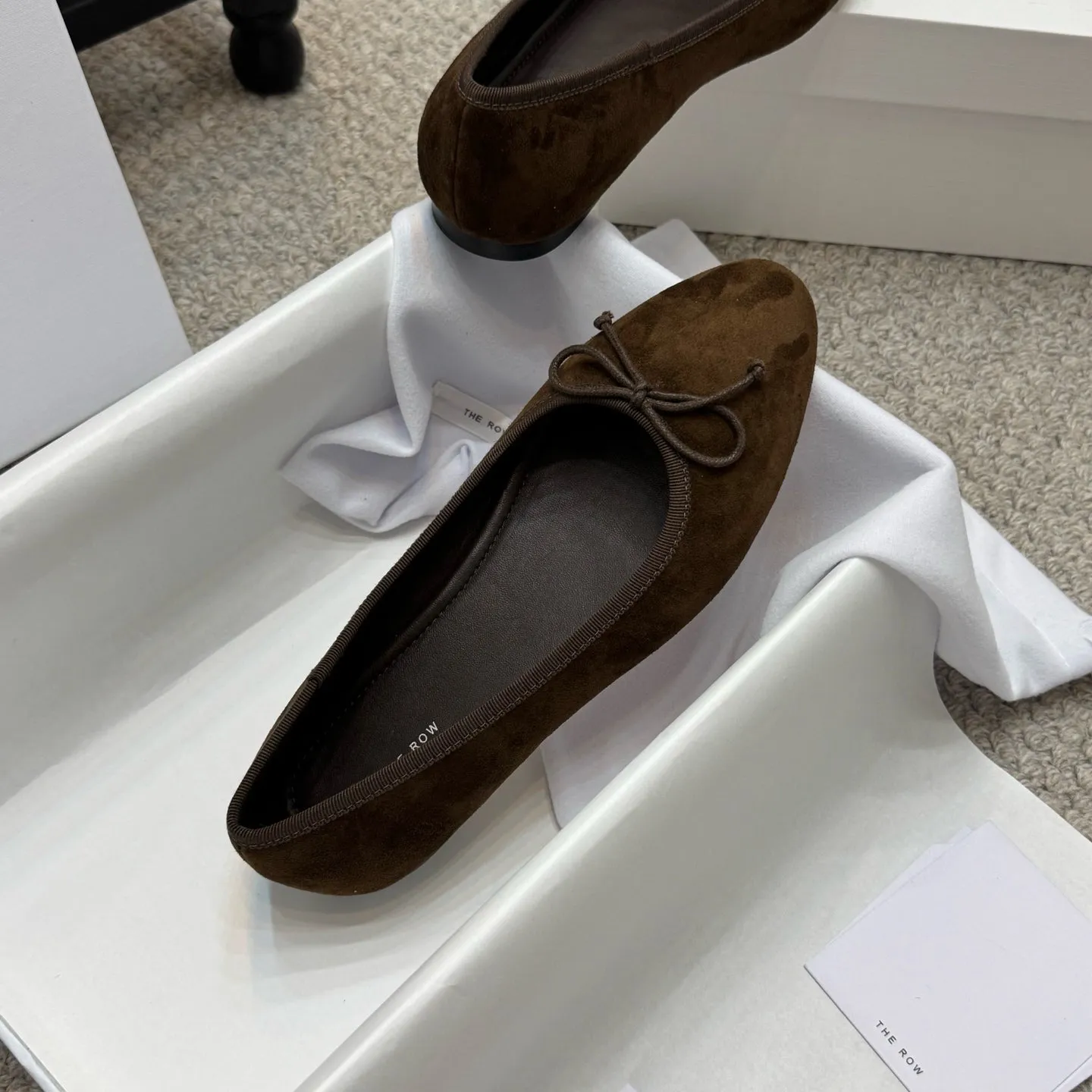 The Row Ballet Flats Bow Dark Brown Suede 290730