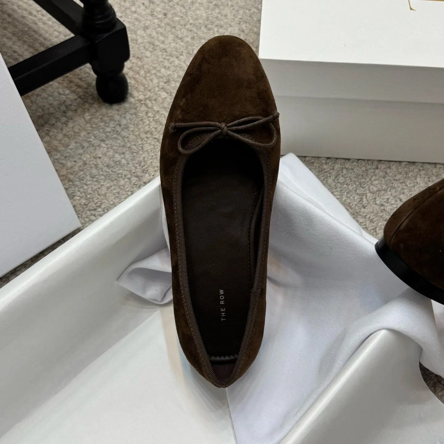 The Row Ballet Flats Bow Dark Brown Suede 290730