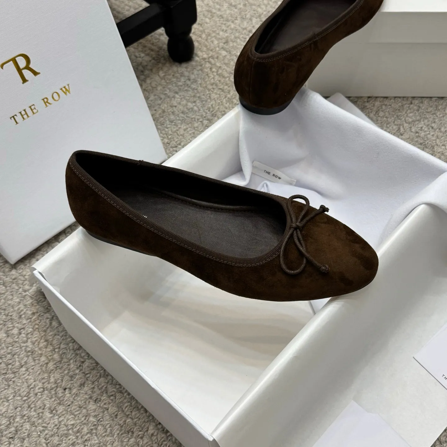 The Row Ballet Flats Bow Dark Brown Suede 290730