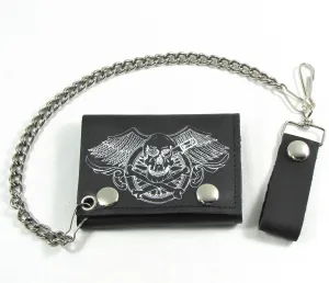 Tri-Fold Wallet w/Chain- Motorcycle Skull & Crossbones