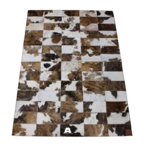 Tricolor Patchwork Cowhide Rug – 4.10 ft x 3.5 ft  Premium Cowhide Rug