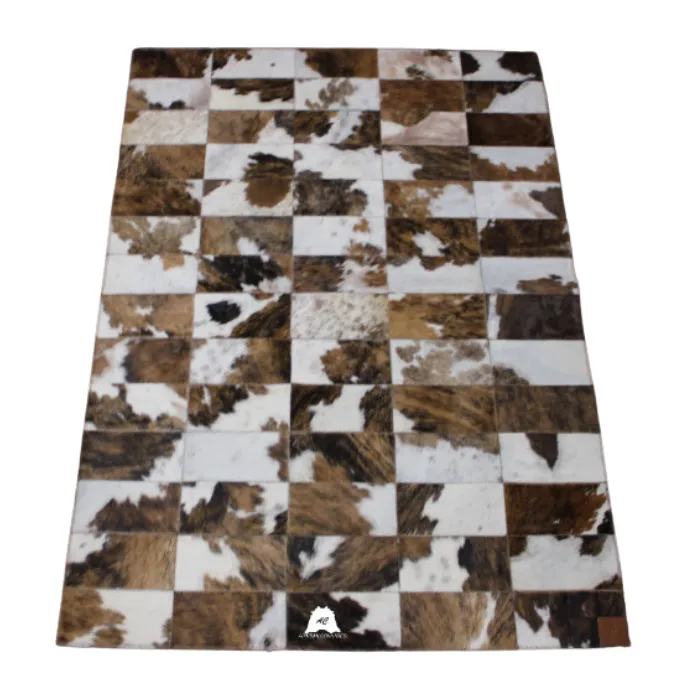 Tricolor Patchwork Cowhide Rug – 4.10 ft x 3.5 ft  Premium Cowhide Rug