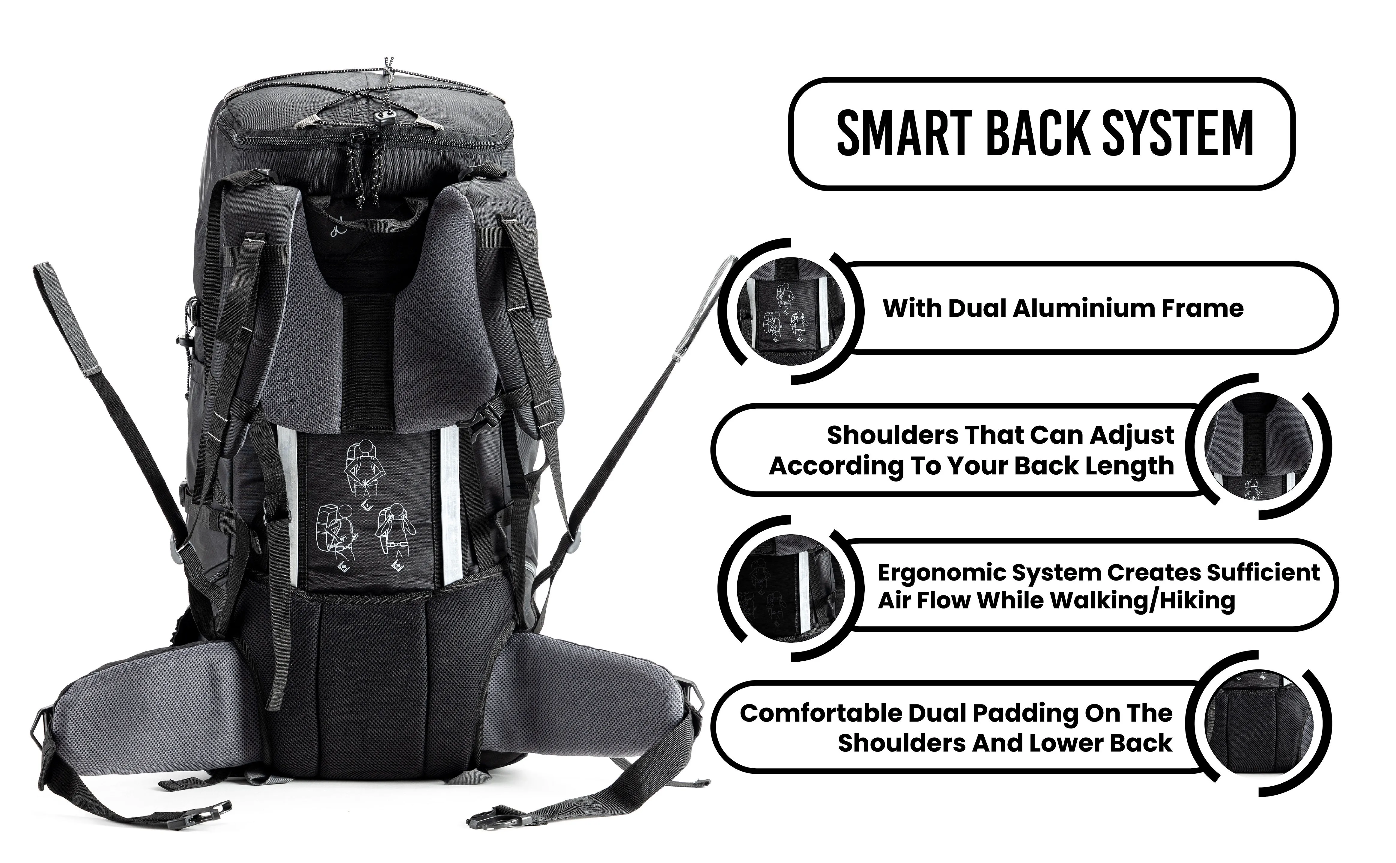 Tripole Terra Backpacking and Trekking Rucksack with Front Opening, Rain Cover and Metal Frame | 3 Year Warranty | 75 Litres