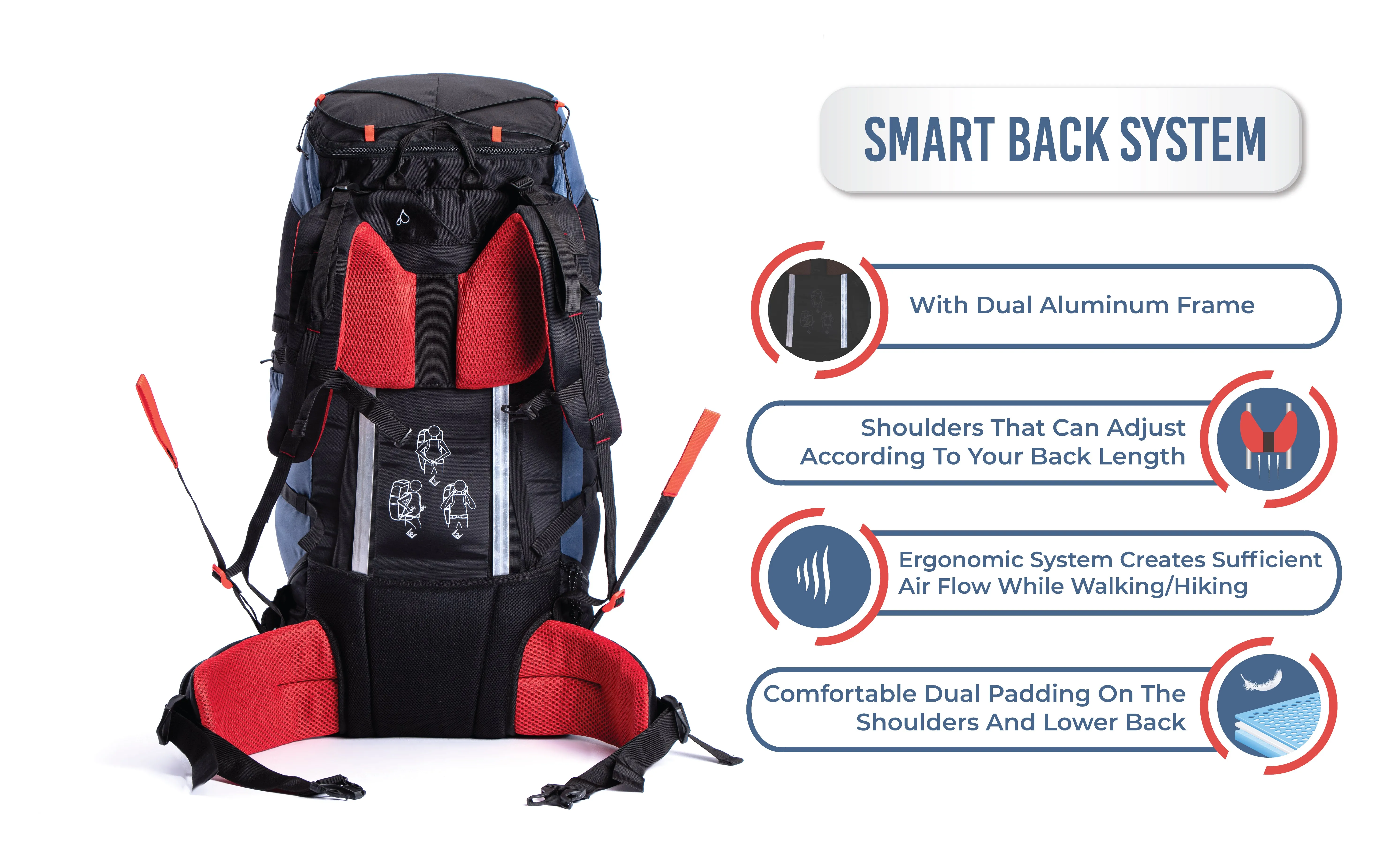 Tripole Terra Backpacking and Trekking Rucksack with Front Opening, Rain Cover and Metal Frame | 3 Year Warranty | 75 Litres