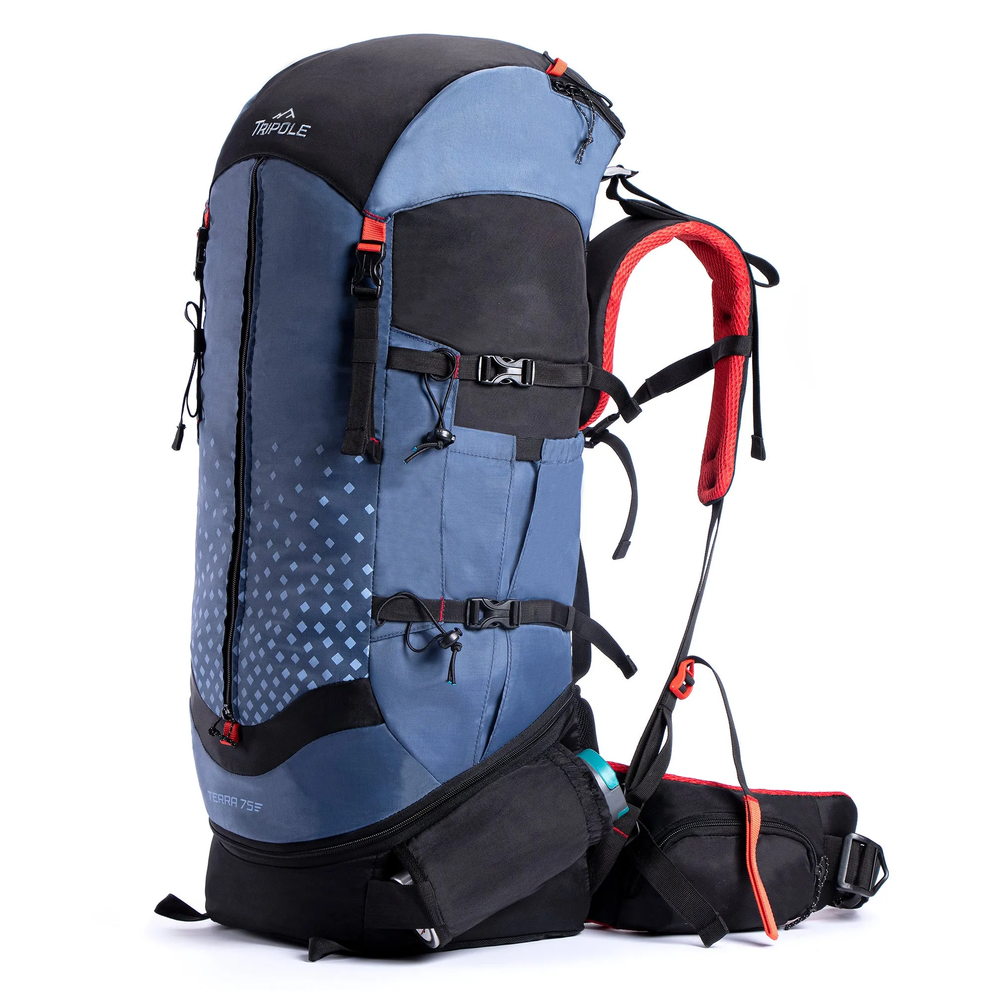 Tripole Terra Backpacking and Trekking Rucksack with Front Opening, Rain Cover and Metal Frame | 3 Year Warranty | 75 Litres