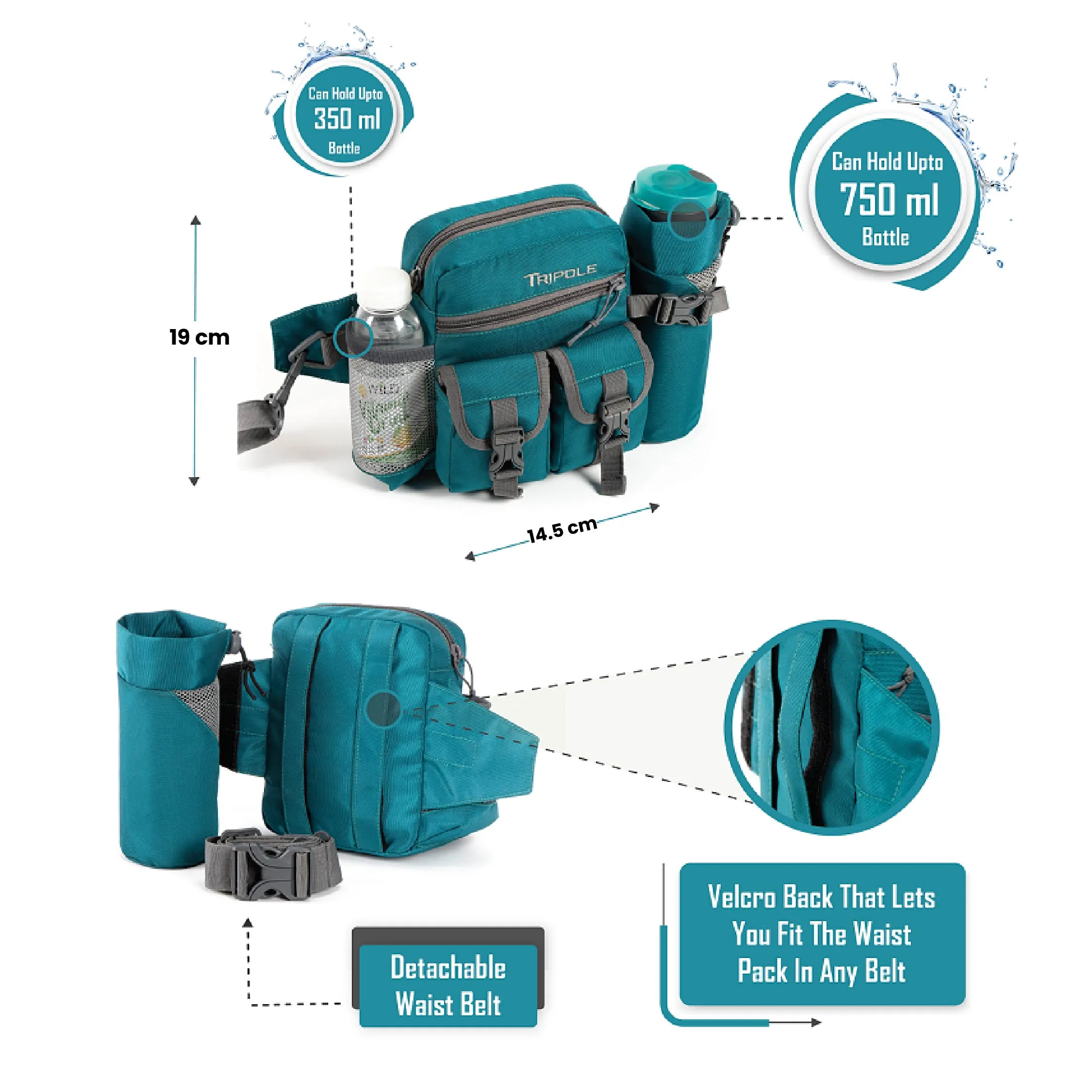 Tripole Waist Pack with Detachable Bottle Holder - Multi-Utility Waist and Sling Bag for Hiking, Cycling, and Backpacking