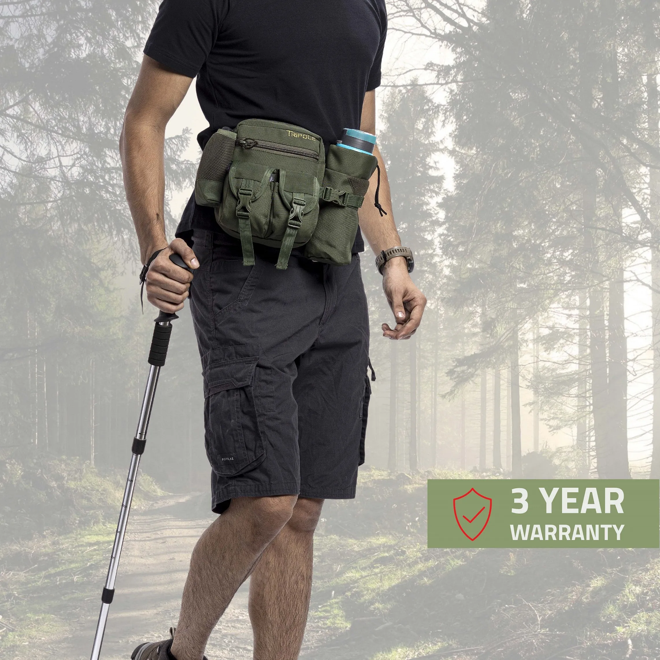 Tripole Waist Pack with Detachable Bottle Holder - Multi-Utility Waist and Sling Bag for Hiking, Cycling, and Backpacking
