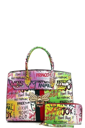 Two Piece Queen Bee Graffiti Bag