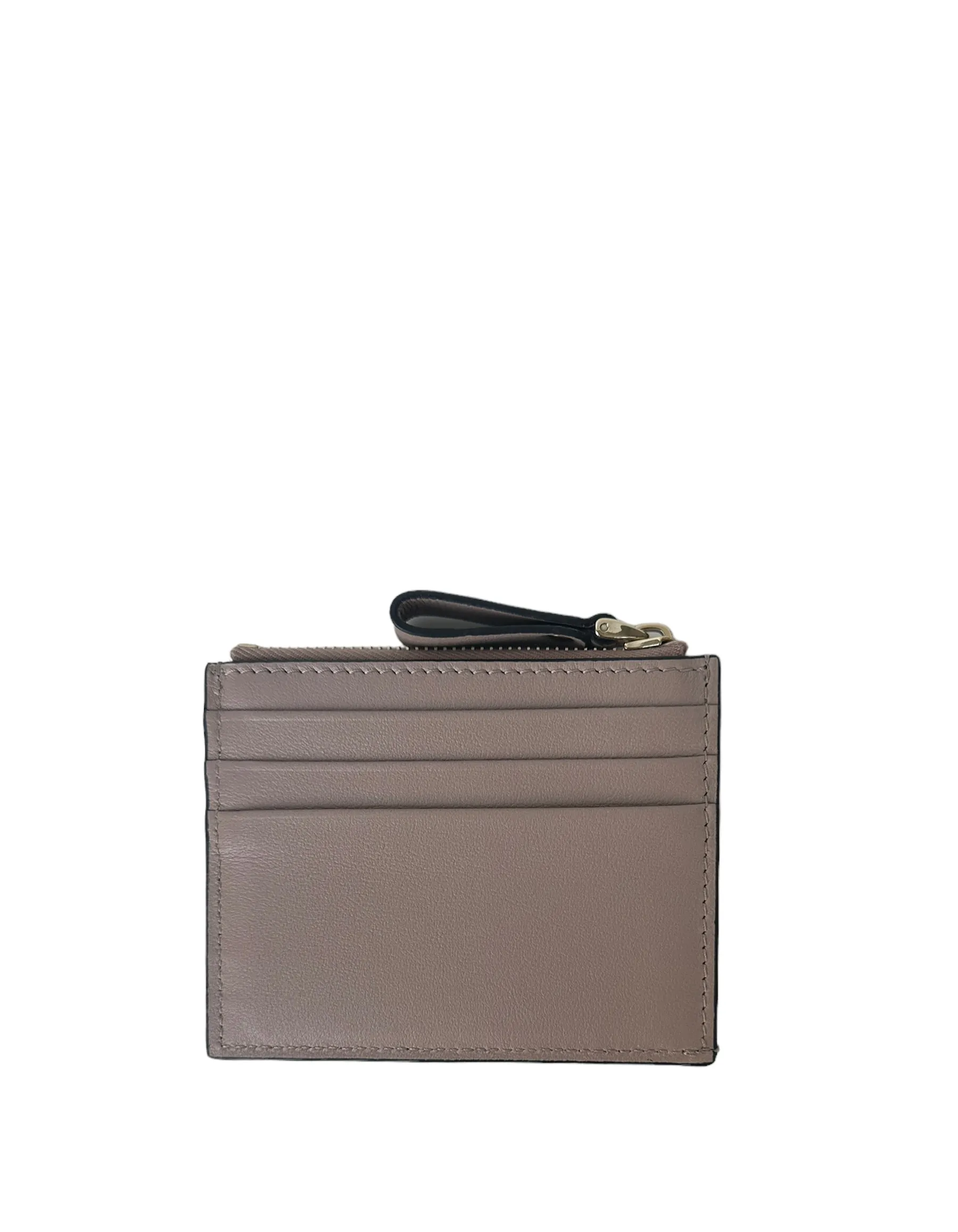 Valentino Beige Rockstud Zip Leather Card Case