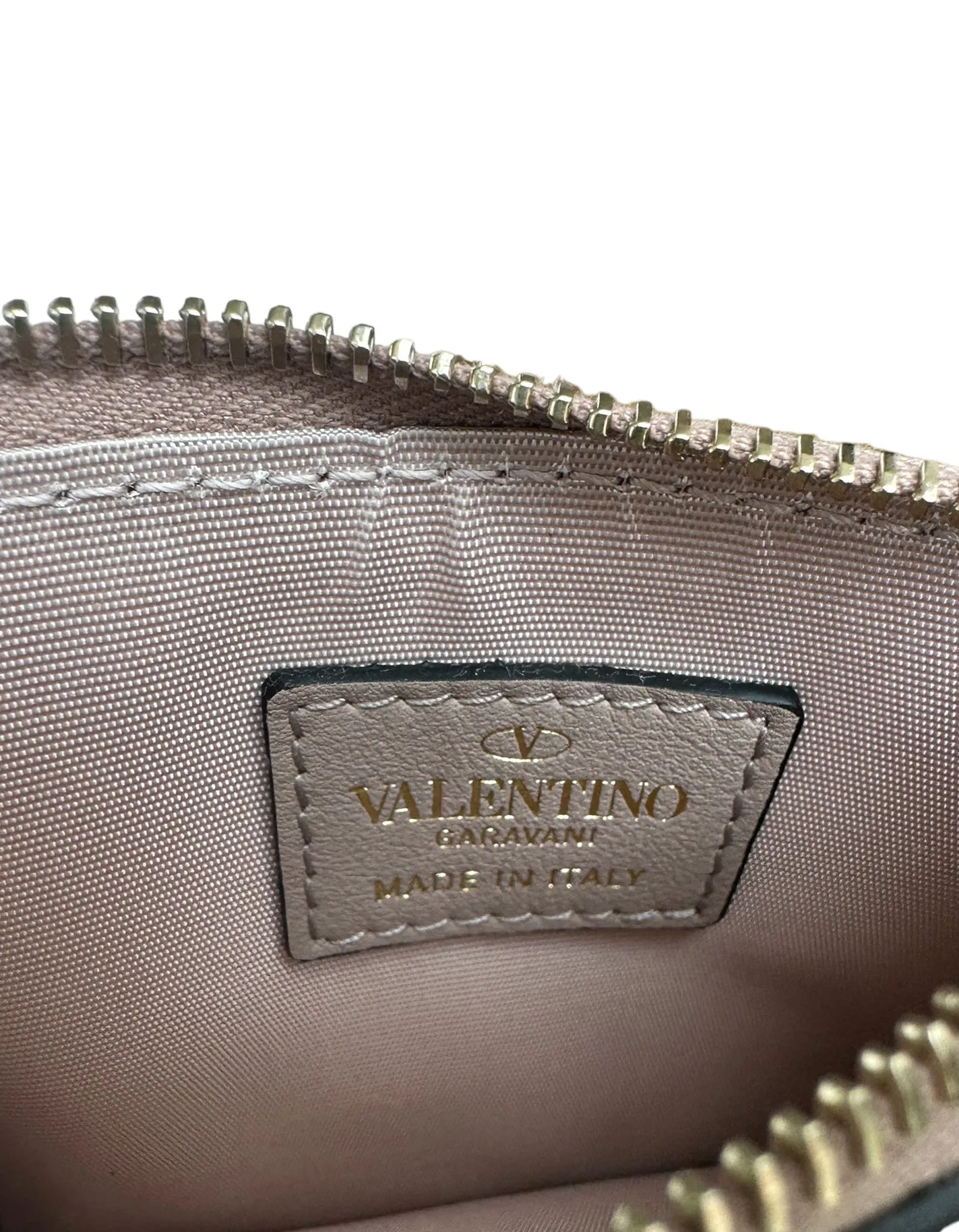 Valentino Beige Rockstud Zip Leather Card Case