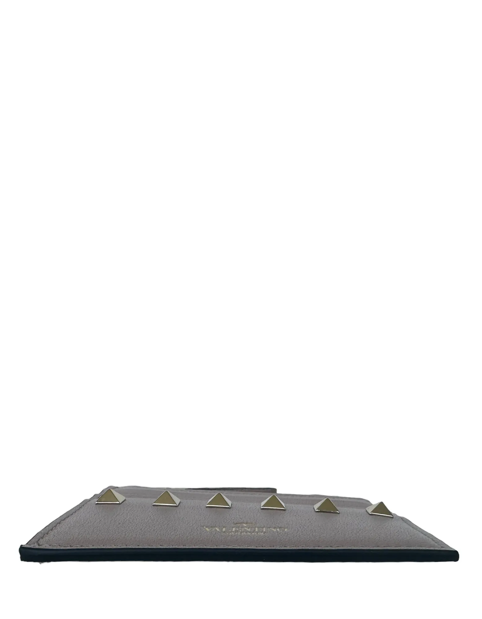 Valentino Beige Rockstud Zip Leather Card Case