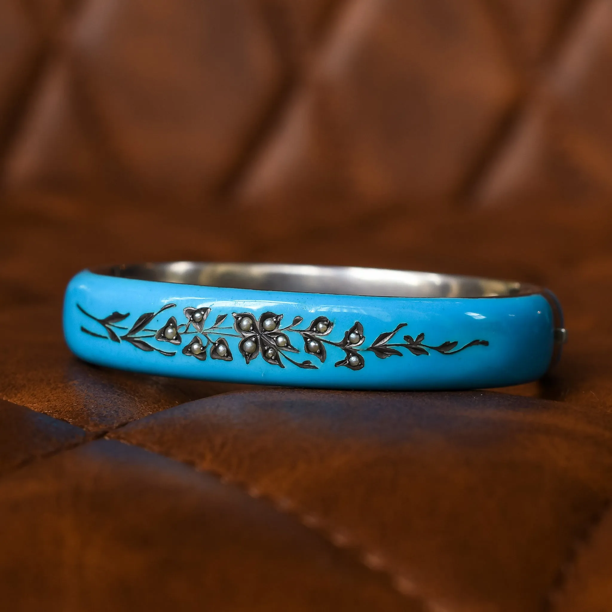 Victorian Robin's Egg Blue Floral Bangle
