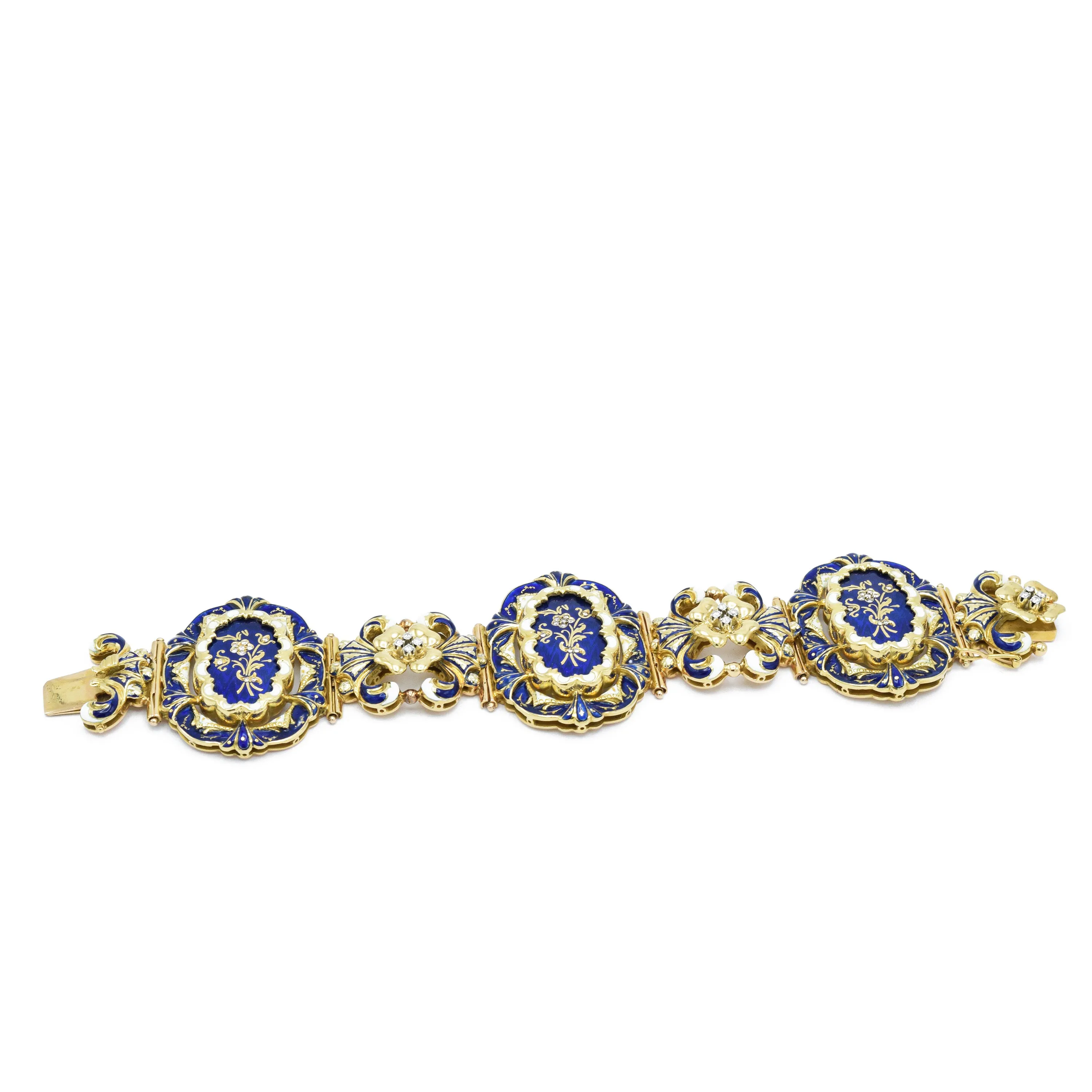 Victorian Yellow Gold Enamel Bracelet With Diamonds