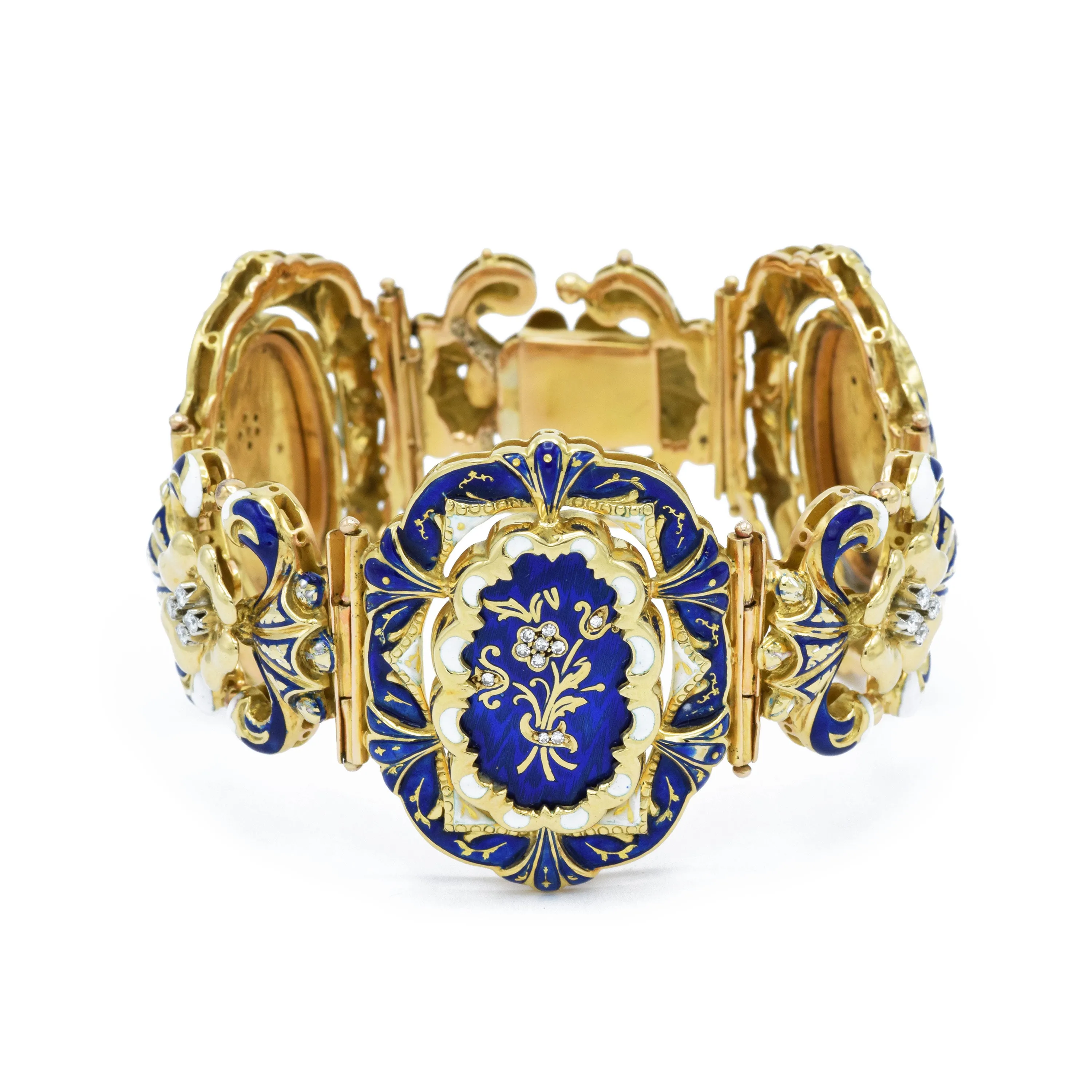 Victorian Yellow Gold Enamel Bracelet With Diamonds
