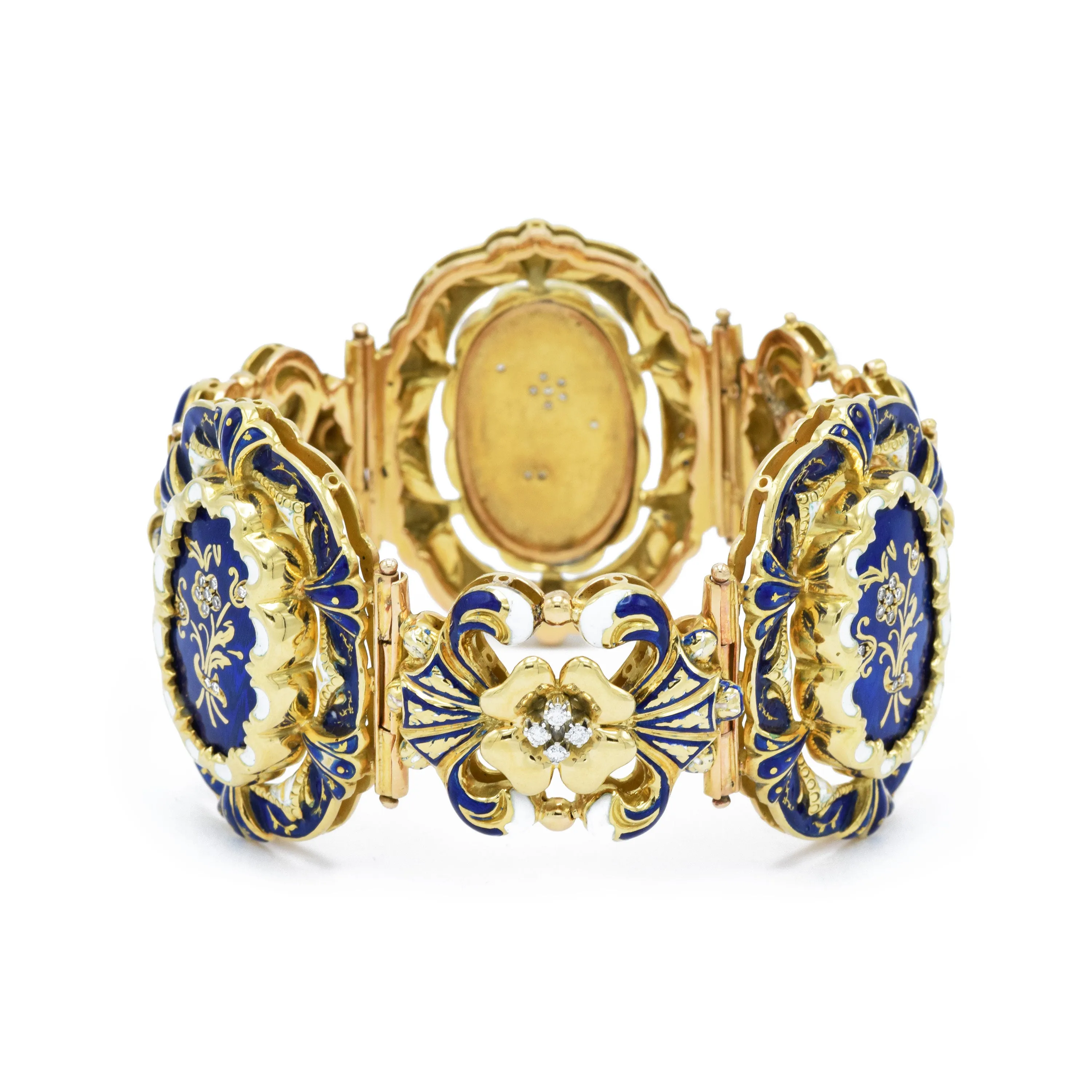 Victorian Yellow Gold Enamel Bracelet With Diamonds