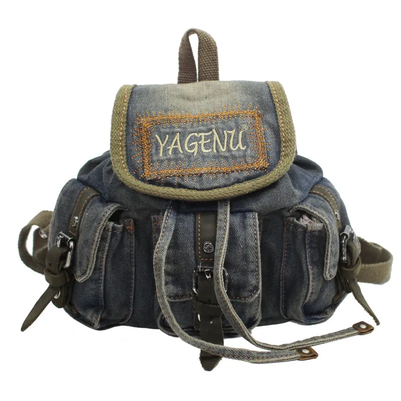 Vintage Denim Blue Womens Backpack Bag School Backpacks Blue Denim Laptop Backpack For Womens