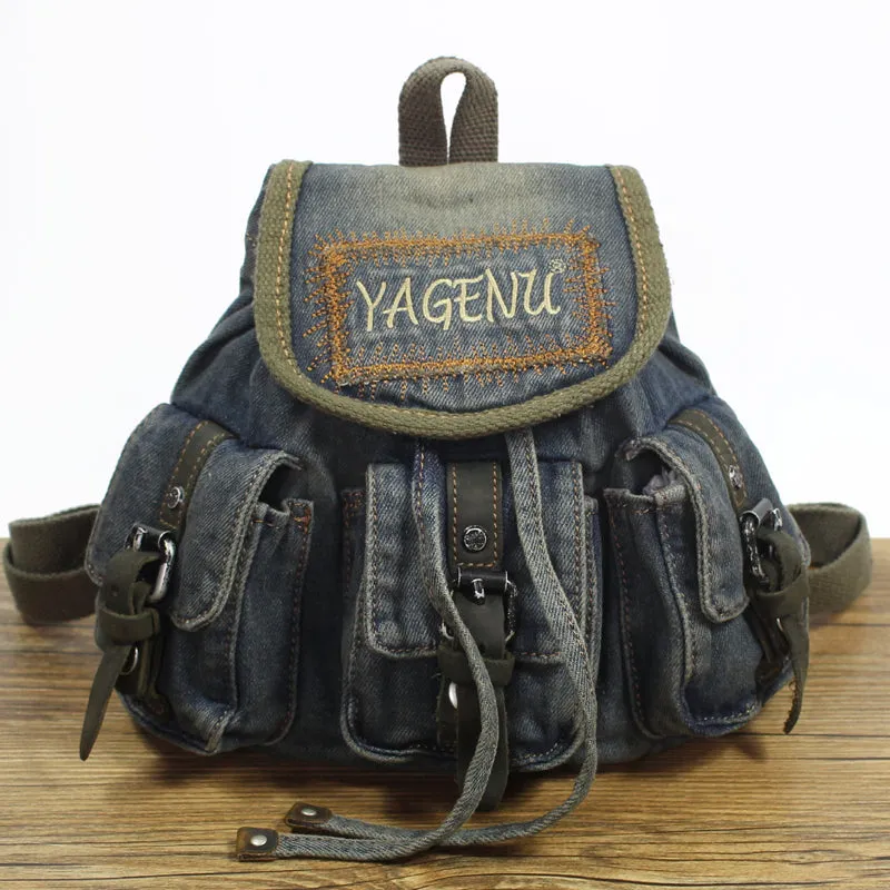 Vintage Denim Blue Womens Backpack Bag School Backpacks Blue Denim Laptop Backpack For Womens