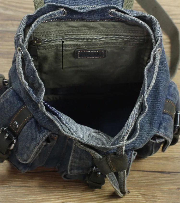 Vintage Denim Blue Womens Backpack Bag School Backpacks Blue Denim Laptop Backpack For Womens