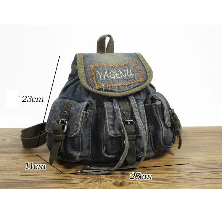 Vintage Denim Blue Womens Backpack Bag School Backpacks Blue Denim Laptop Backpack For Womens