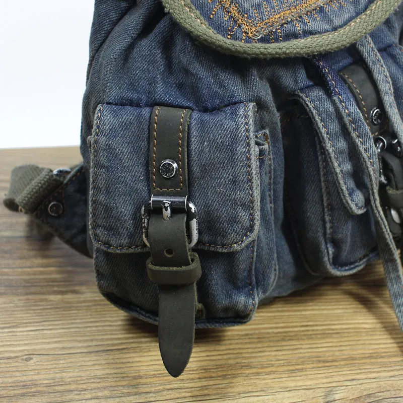 Vintage Denim Blue Womens Backpack Bag School Backpacks Blue Denim Laptop Backpack For Womens