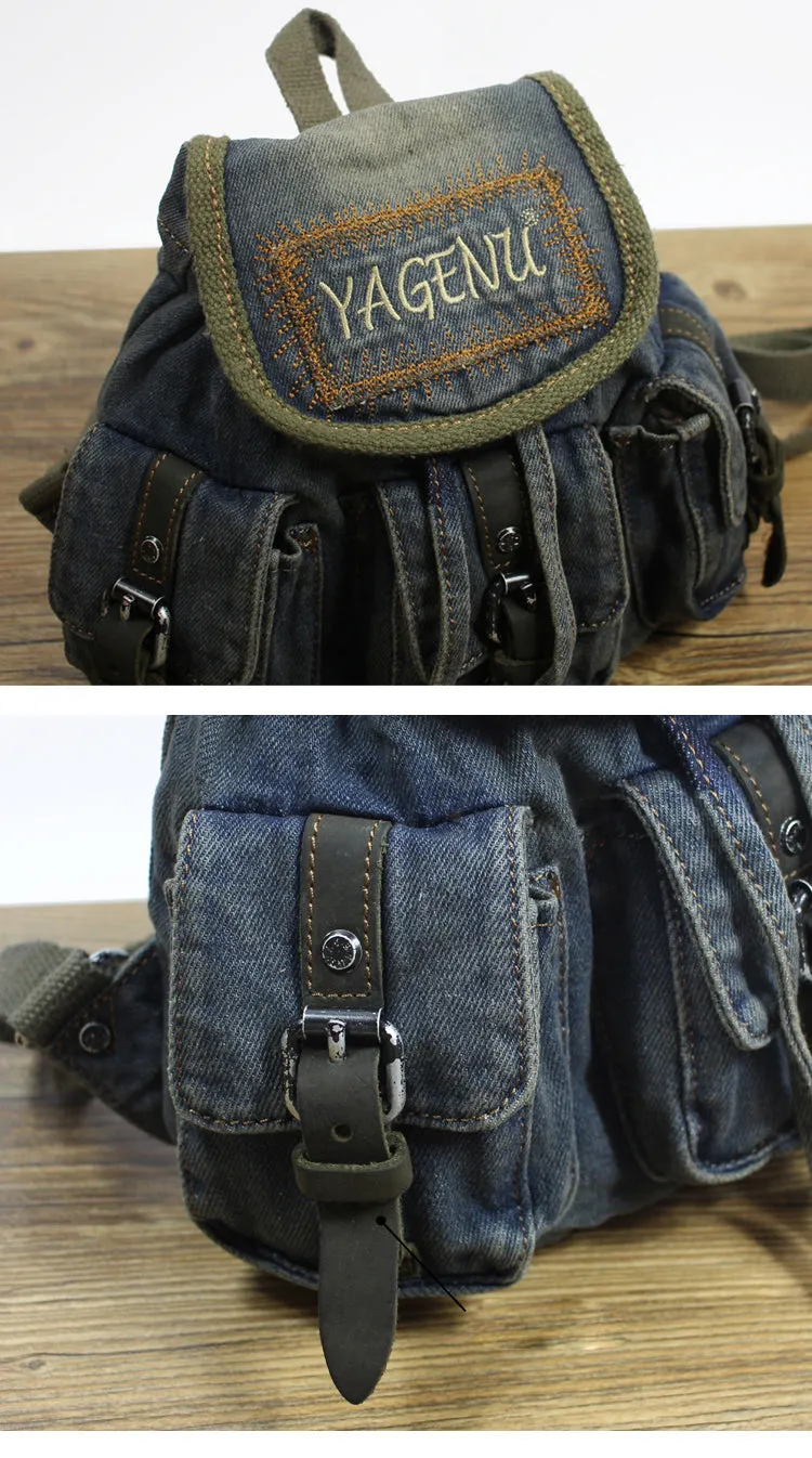 Vintage Denim Blue Womens Backpack Bag School Backpacks Blue Denim Laptop Backpack For Womens