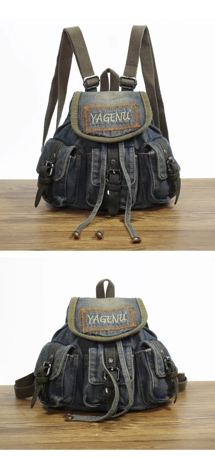 Vintage Denim Blue Womens Backpack Bag School Backpacks Blue Denim Laptop Backpack For Womens
