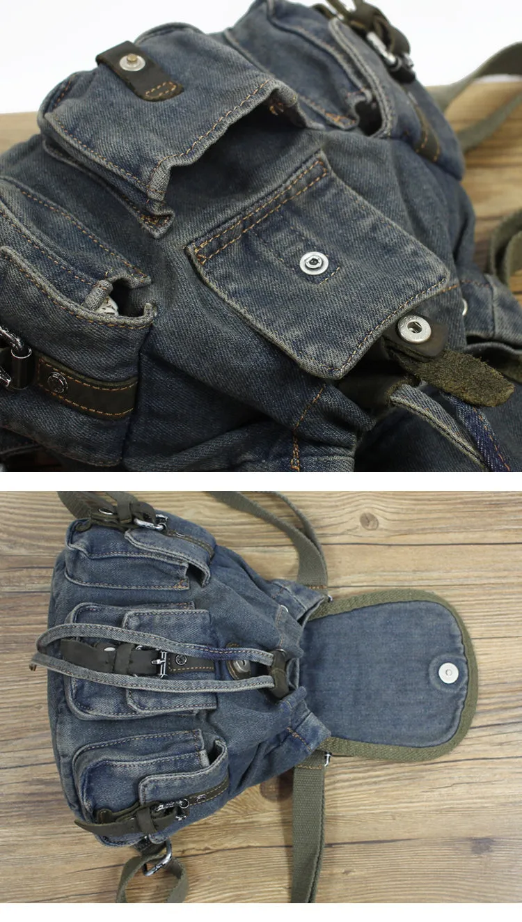 Vintage Denim Blue Womens Backpack Bag School Backpacks Blue Denim Laptop Backpack For Womens