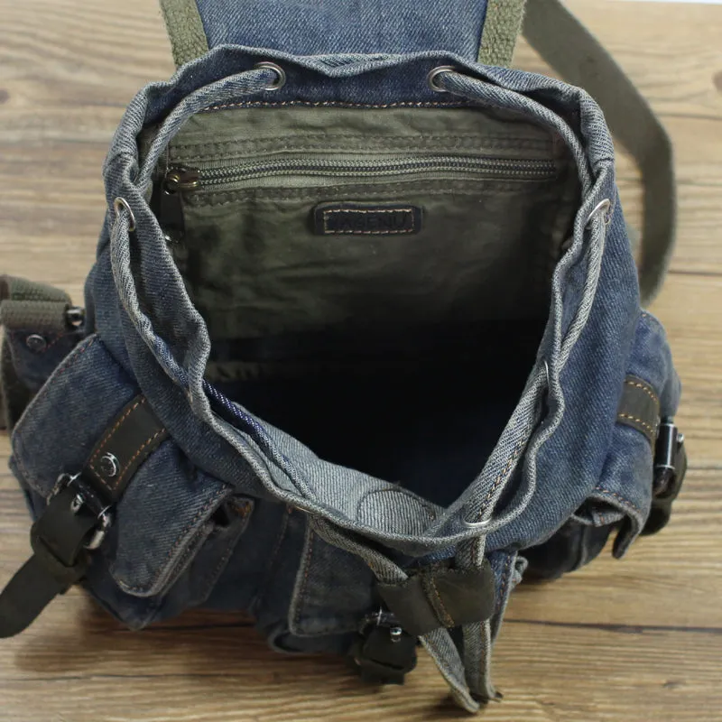 Vintage Denim Blue Womens Backpack Bag School Backpacks Blue Denim Laptop Backpack For Womens