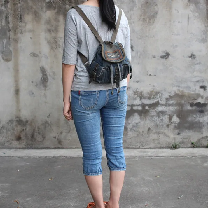 Vintage Denim Blue Womens Backpack Bag School Backpacks Blue Denim Laptop Backpack For Womens