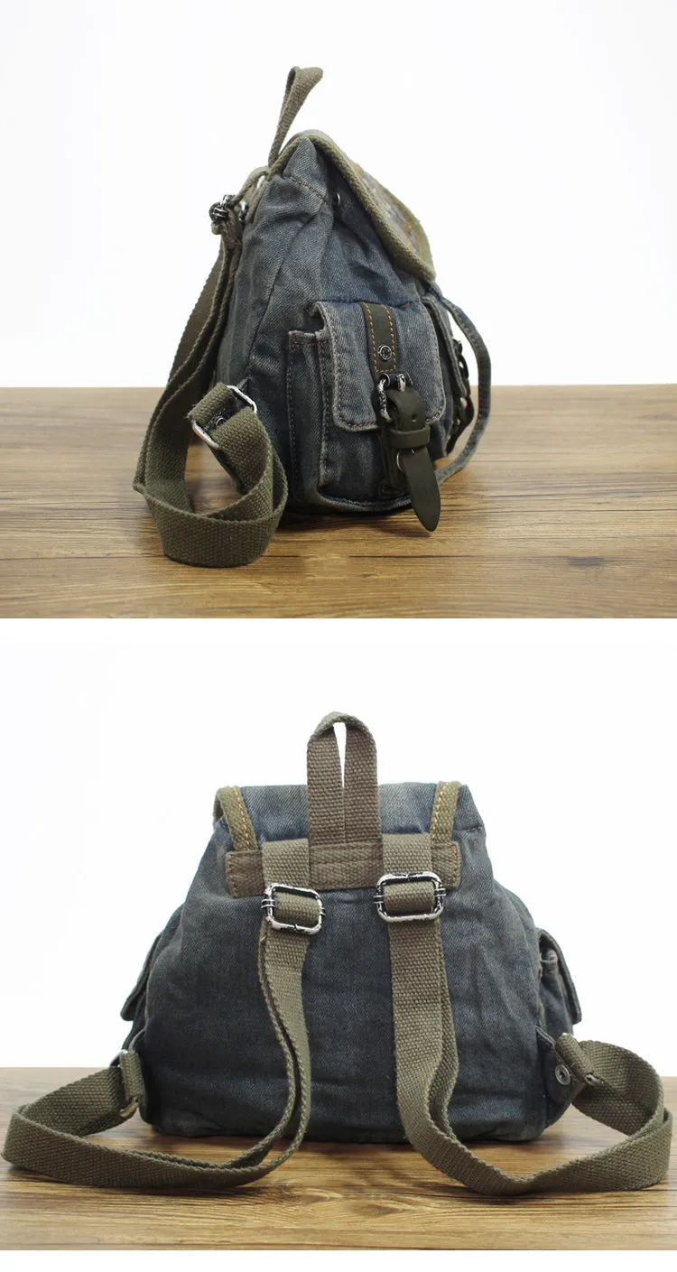 Vintage Denim Blue Womens Backpack Bag School Backpacks Blue Denim Laptop Backpack For Womens