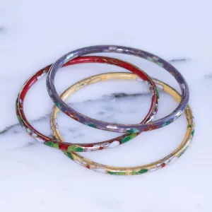 Vintage Set of Three Colorful Cloisonne Bangle Bracelets Red, Yellow, Purple