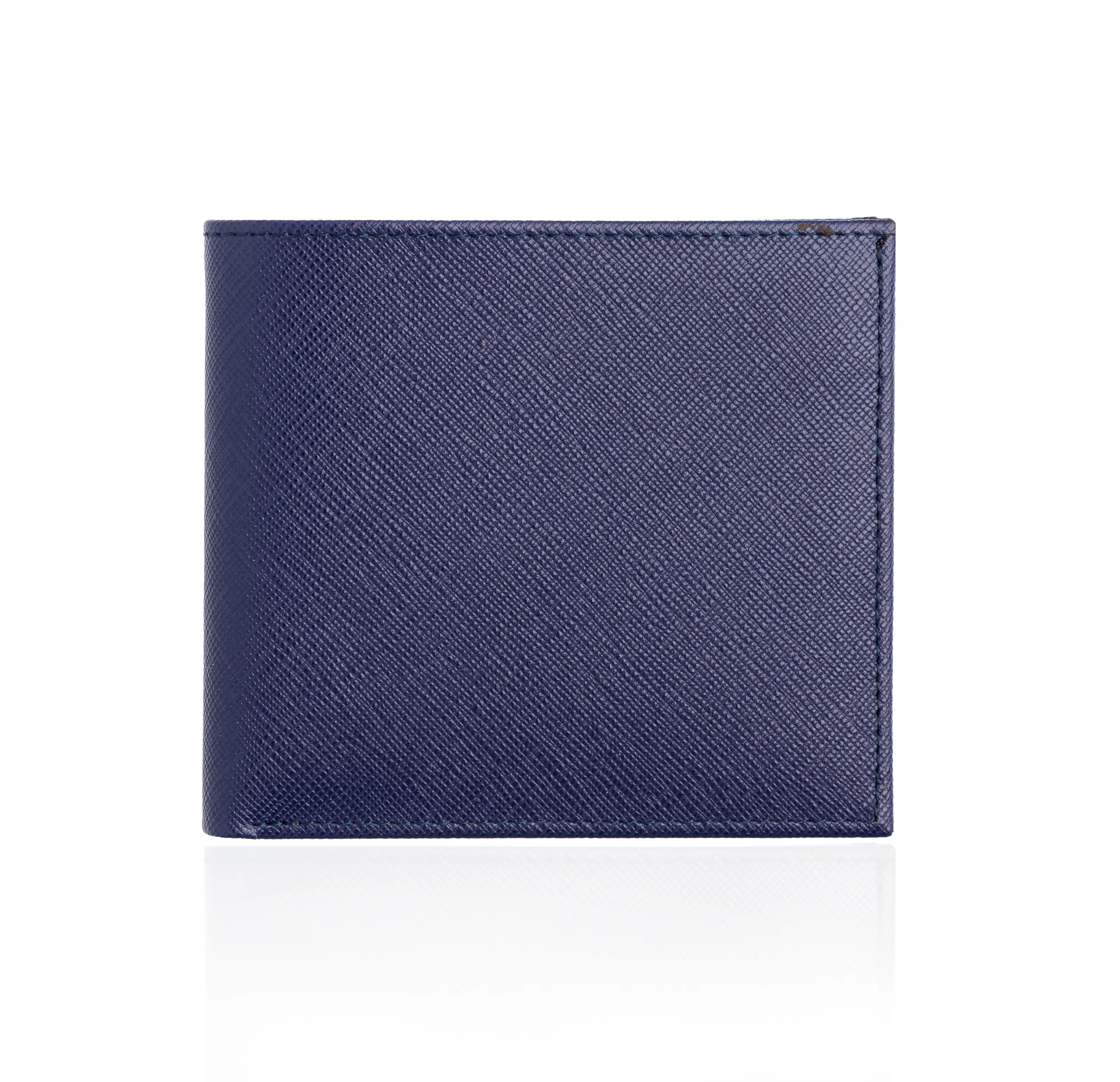 Wallet in Blue Textured Leather with Yellow Interior
