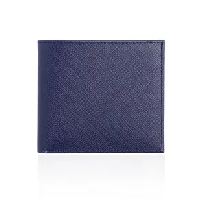 Wallet in Blue Textured Leather with Yellow Interior