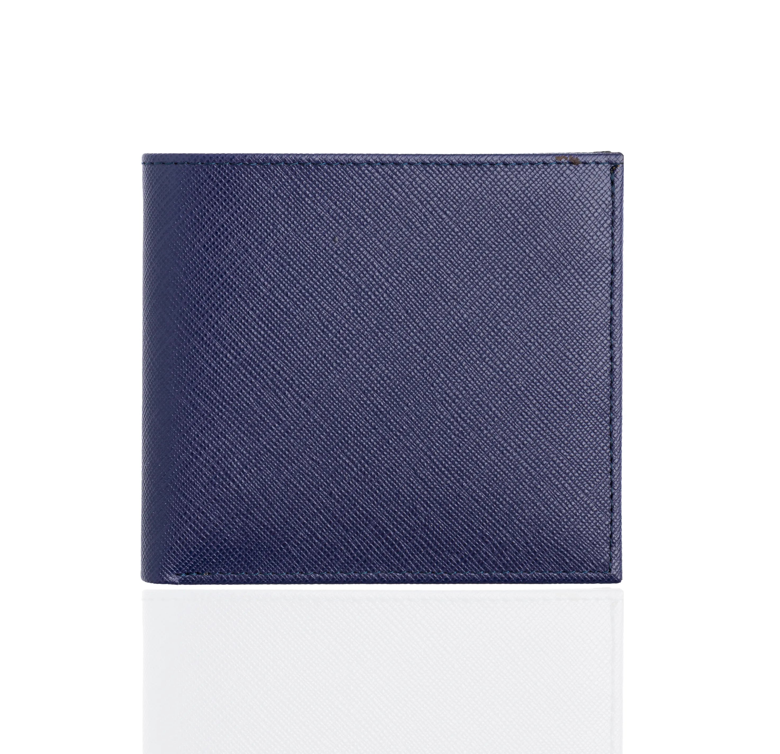 Wallet in Blue Textured Leather with Yellow Interior