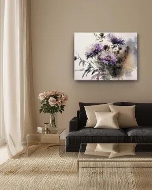 Whispering asters watercolour canvas art