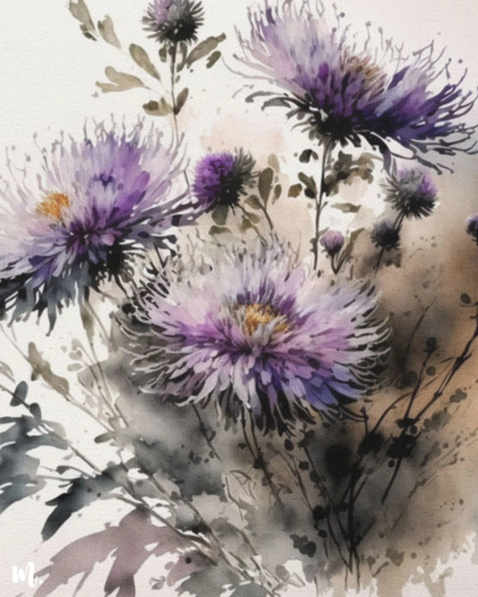 Whispering asters watercolour canvas art