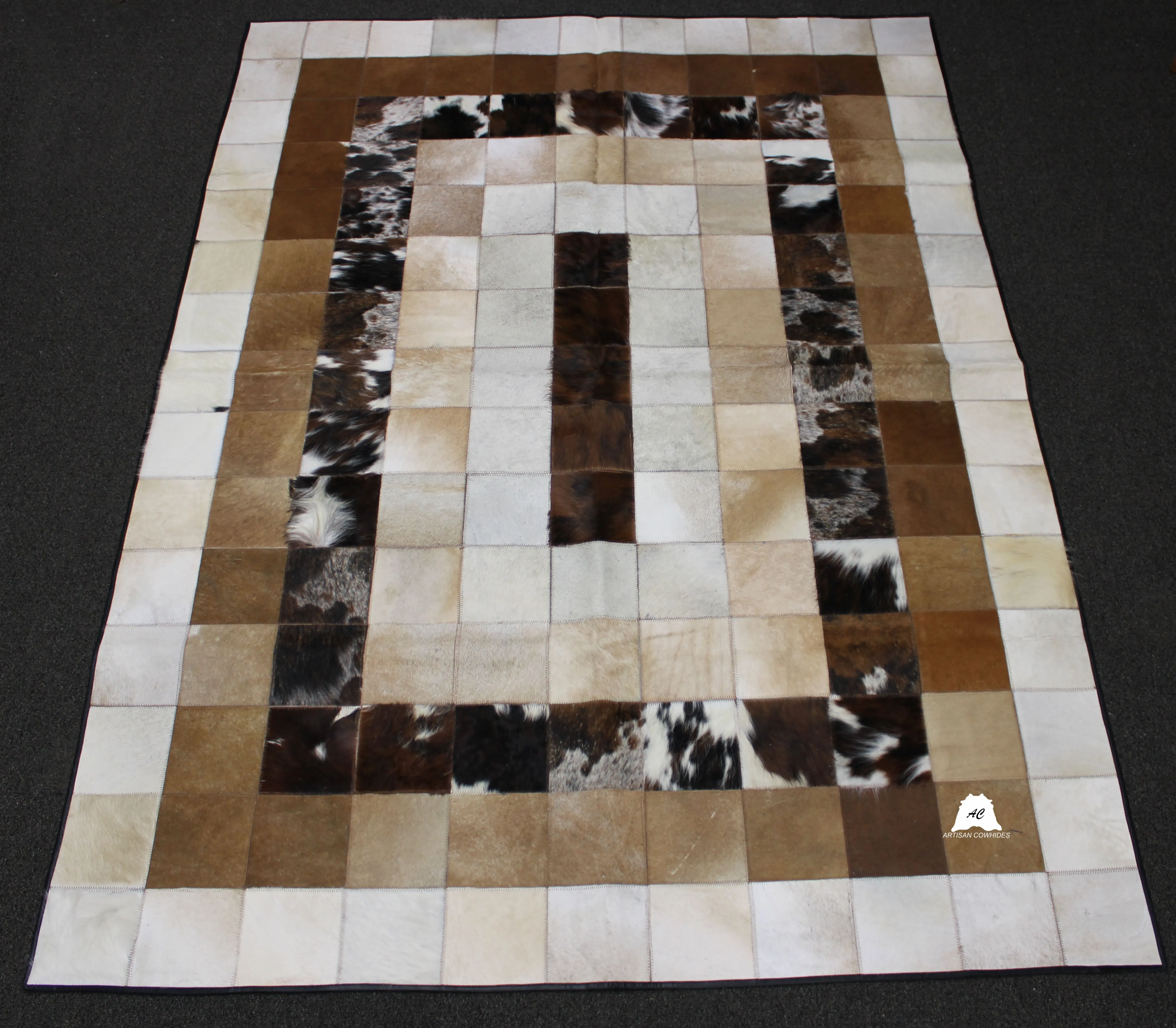 White & Brindle  Patchwork Cowhide Rug – 88 x 65 IN