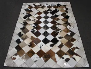 White & tricolor  Patchwork Cowhide Rug – 91 x 66 IN
