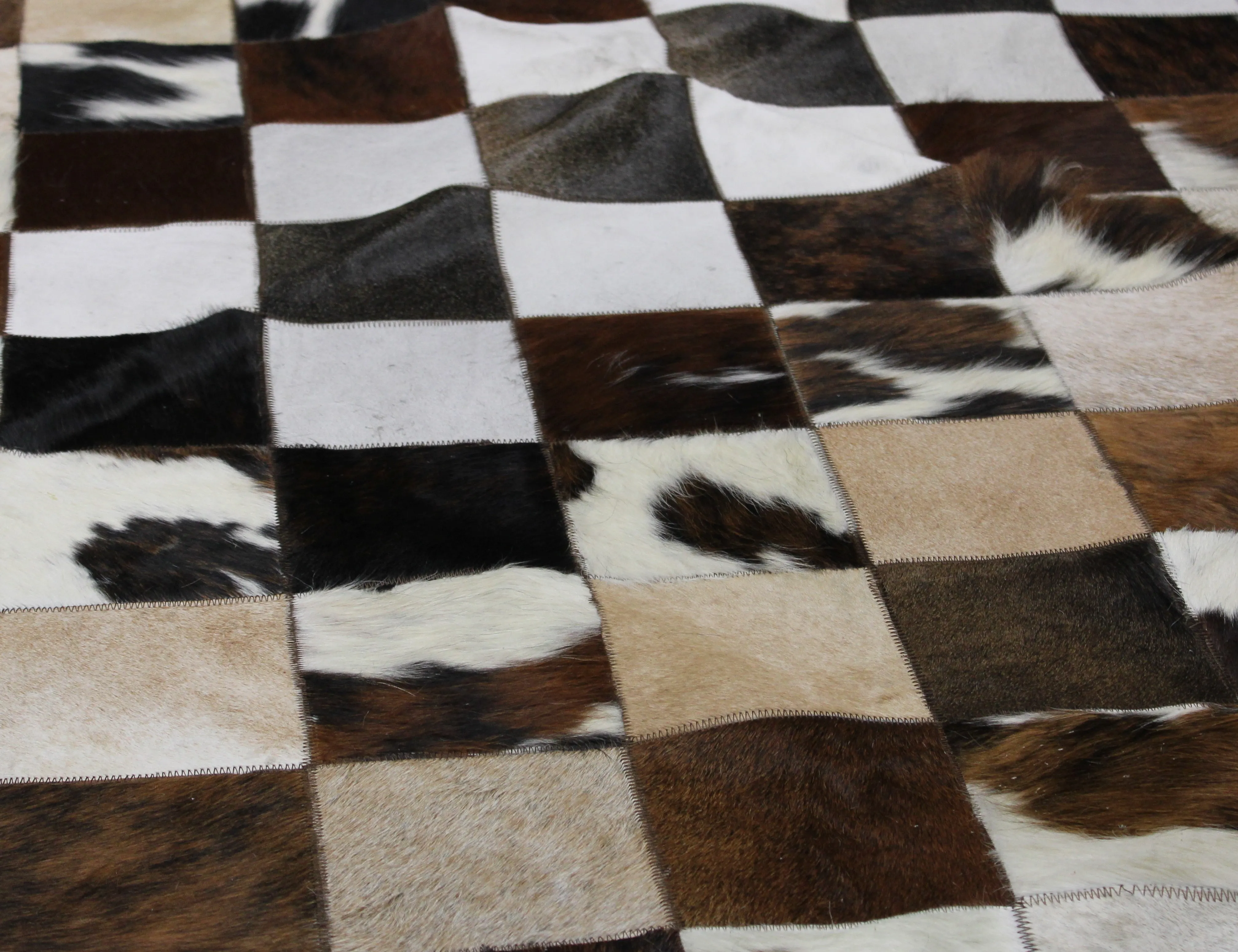 White & tricolor  Patchwork Cowhide Rug – 91 x 66 IN