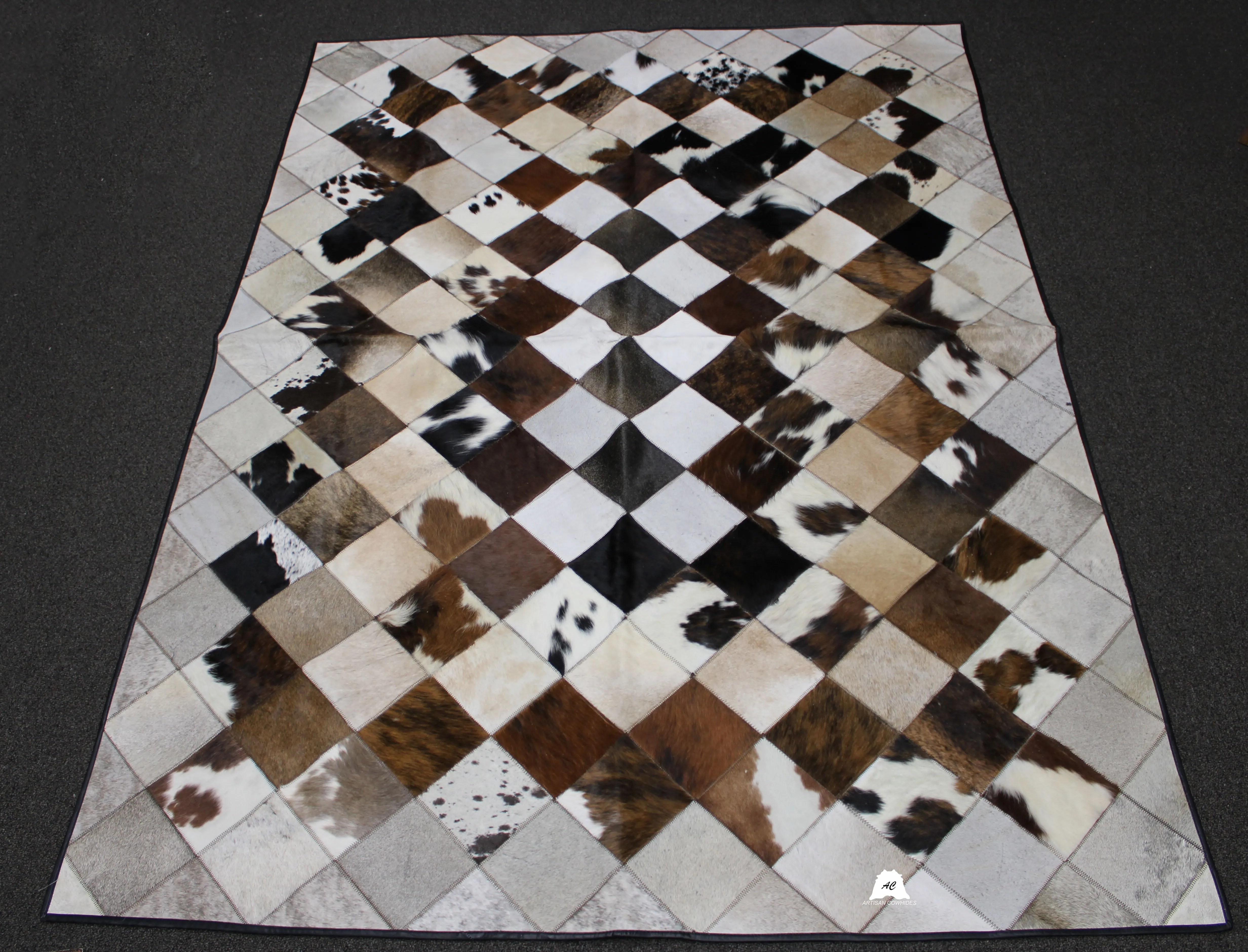 White & tricolor  Patchwork Cowhide Rug – 91 x 66 IN