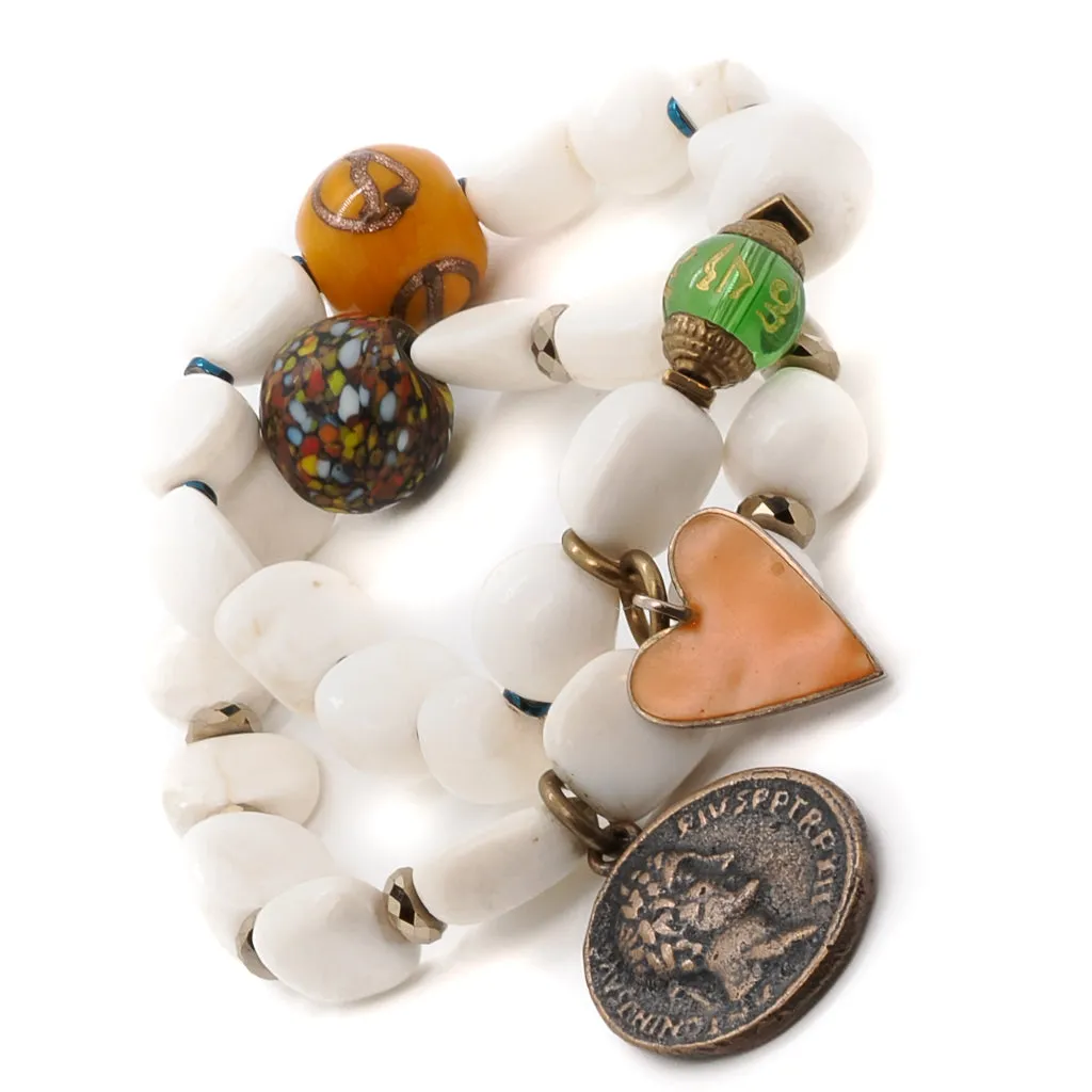 White Beaded Yellow Heart Zen Bracelet Set