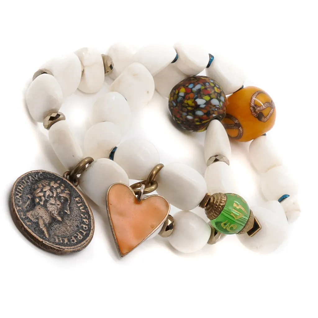 White Beaded Yellow Heart Zen Bracelet Set