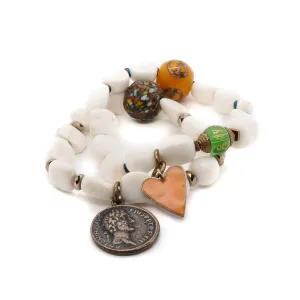 White Beaded Yellow Heart Zen Bracelet Set