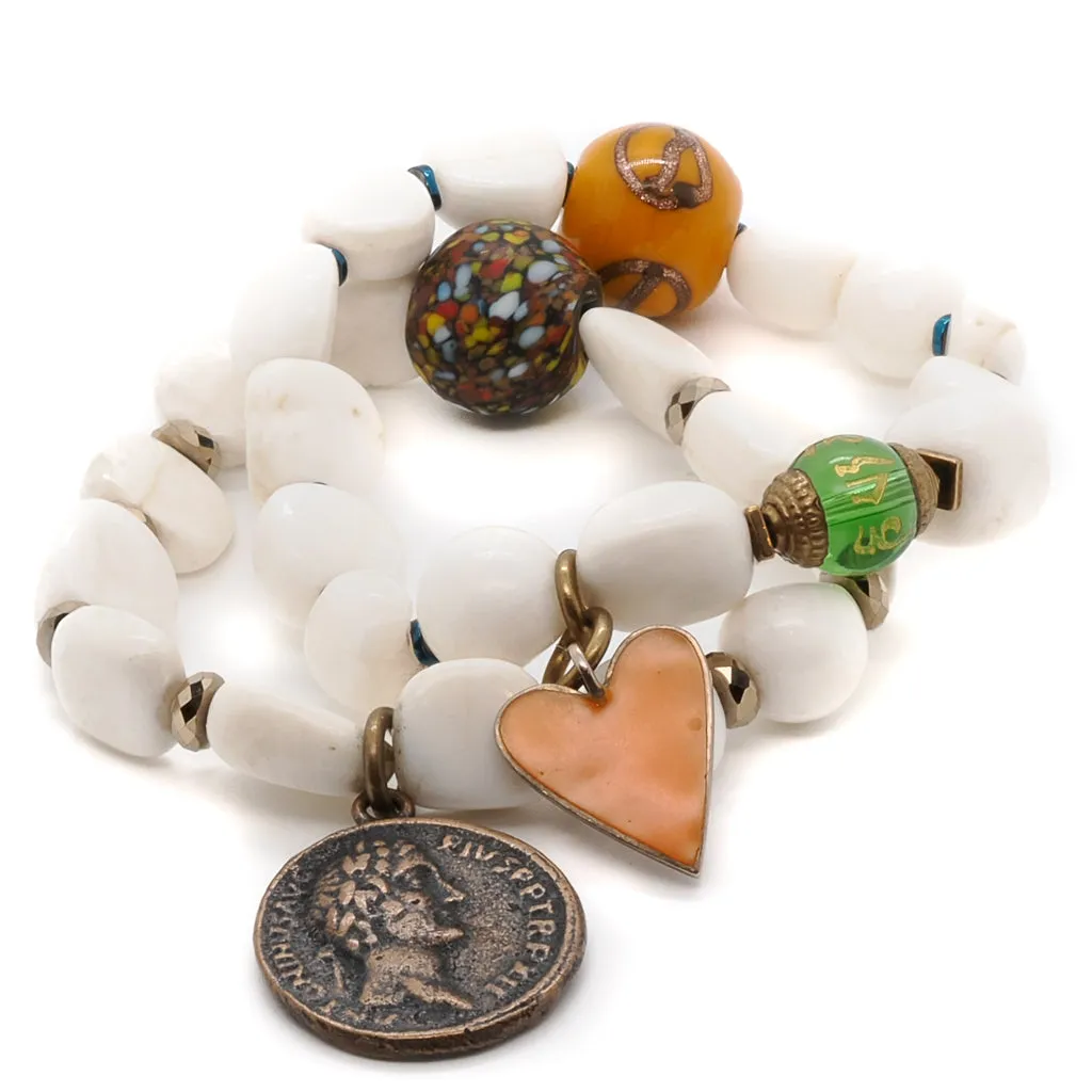 White Beaded Yellow Heart Zen Bracelet Set